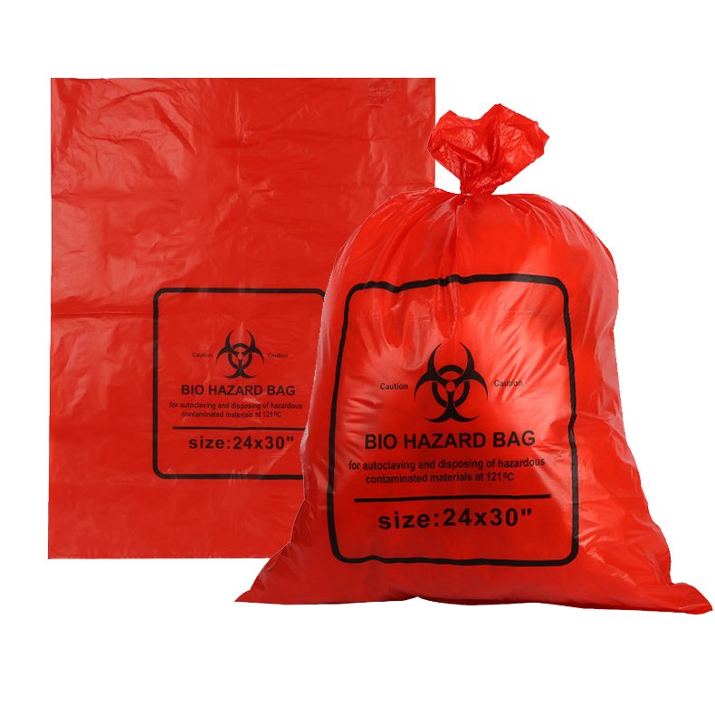 Biological Risk Waste Disposed Of In The Red Trash Bag At A